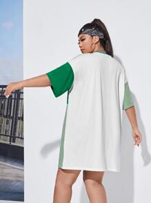 SHEIN EZwear Plus Colourblock Drop Shoulder Tee Dress - Multicolor - View 2