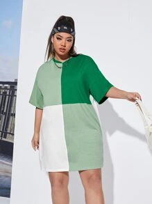 SHEIN EZwear Plus Colourblock Drop Shoulder Tee Dress - Multicolor - View 3