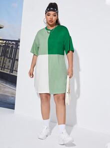 SHEIN EZwear Plus Colourblock Drop Shoulder Tee Dress - Multicolor - View 4