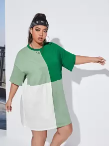SHEIN EZwear Plus Colourblock Drop Shoulder Tee Dress - Multicolor - View 5