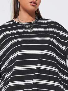 SHEIN EZwear Áo thun Plus size Sọc Giải trí - màu đen - Xem 6