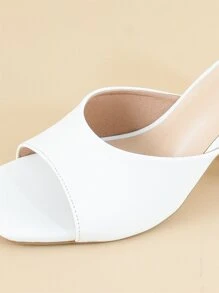 Women Minimalist Chunky Heeled Mule Sandals, Elegant Summer Heeled Sandals - White - View 4