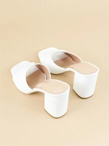 Women Minimalist Chunky Heeled Mule Sandals, Elegant Summer Heeled Sandals - White - View 8