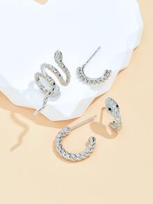3 cái Bông tai Trang trí Rắn & 1 cái Còng Tai - Bạc - Xem 2