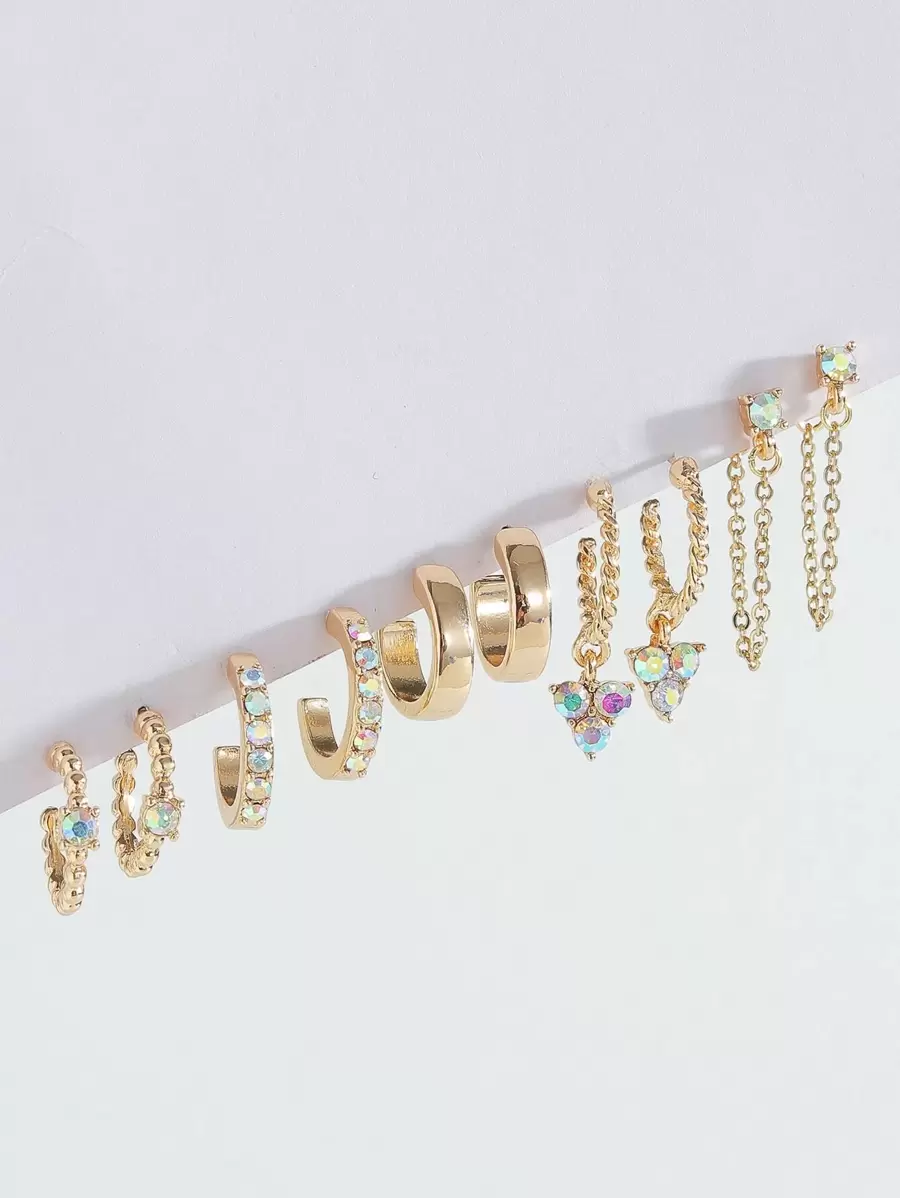 5 cặp Hoa tai trang trí bằng Rhinestone - Nhiều màu - Xem 1