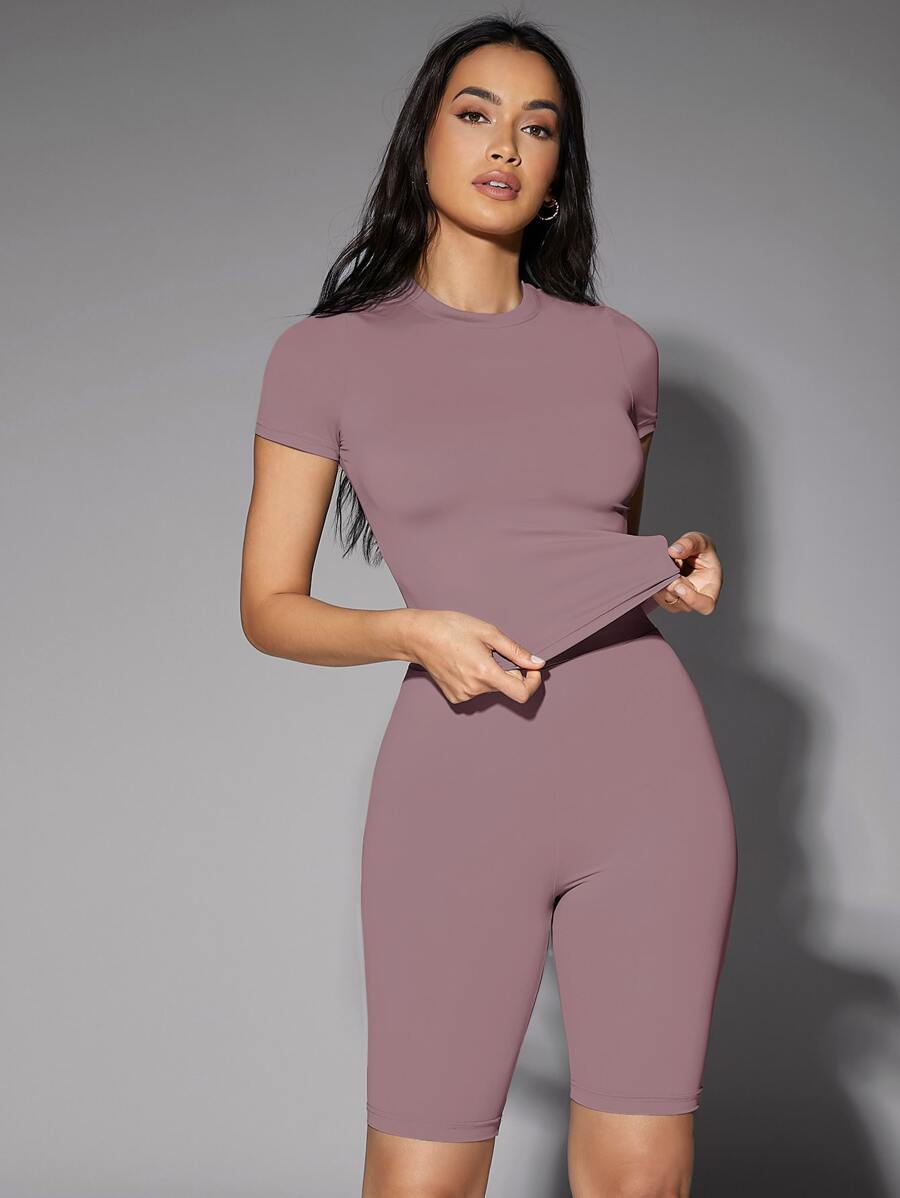 Silquee Solid Fitted Tee - Dusty Pink - View 1