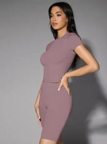 Silquee Solid Fitted Tee - Dusty Pink - View 4