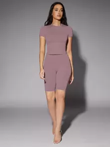 Silquee Solid Fitted Tee - Dusty Pink - View 5