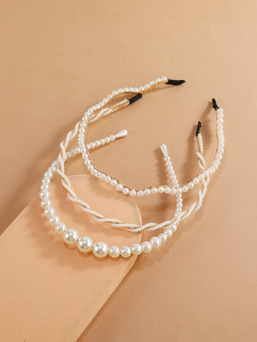 3入組人造珍珠裝飾頭帶,優雅時尚 - 彩色 - 查看 1