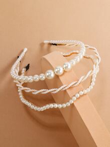 3入組人造珍珠裝飾頭帶,優雅時尚 - 彩色 - 查看 4