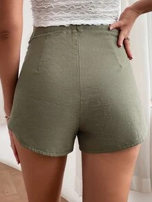 SHEIN Unity Tie Front Tulip Hem Shorts - Army Green - View 2