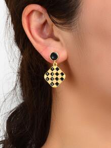 方格圖案方形耳墜 - 彩色 - 查看 2