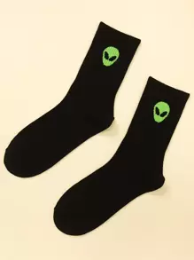Calcetines tripulación con estampado de extraterrestre - Negro - Ver 2