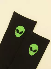 Calcetines tripulación con estampado de extraterrestre - Negro - Ver 3