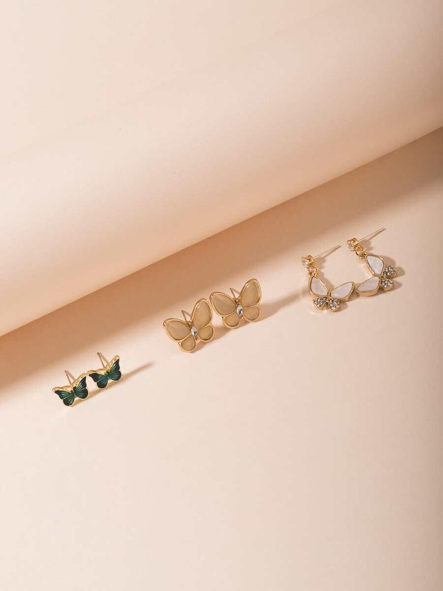 3 cặp hoa tai trang trí bướm - Nhiều màu - Xem 1