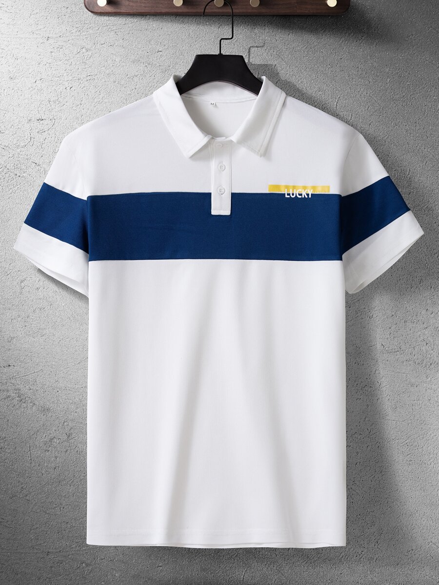Manfinity Hombres Camisa polo con estampado de letra de dos tonos