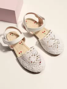 女孩鏤空踝帶平底涼鞋 - 白色 - 查看 1