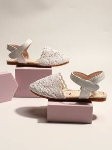 女孩鏤空踝帶平底涼鞋 - 白色 - 查看 4