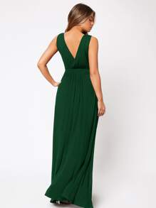 SHEIN SXY Solid Split Thigh Wrap Front Dress - Dark Green - View 2