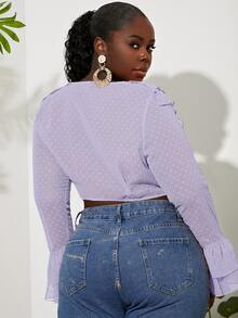 Slaydiva áo nữ kích thước lớn Xù phân lớp Thắt nơ trước màu trơn Boho - Màu Lilac Tím - Xem 2