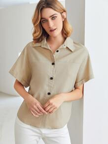 MOTF PREMIUM Camisa lino de hombros caídos - Caqui - Ver 2