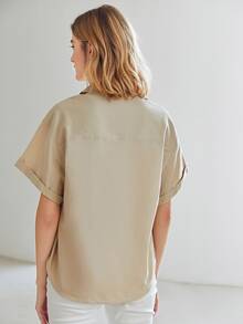 MOTF PREMIUM Camisa lino de hombros caídos - Caqui - Ver 3