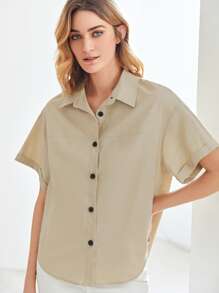 MOTF PREMIUM Camisa lino de hombros caídos - Caqui - Ver 4