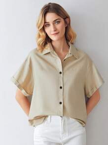 MOTF PREMIUM Camisa lino de hombros caídos - Caqui - Ver 6