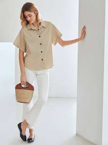 MOTF PREMIUM Camisa lino de hombros caídos - Caqui - Ver 8