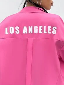 SHEIN ICON 字母圖案落肩袖襯衫 - 玫紅色 - 查看 4