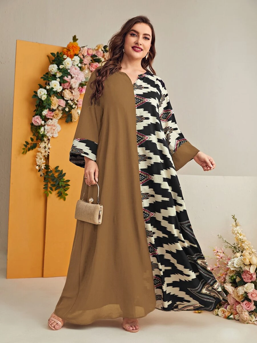 Al Najma Plus Notch Neck Geo Print Dress