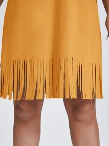 SHEIN VCAY Plus Solid Fringe Hem Tee Dress - Mustard Yellow - View 4