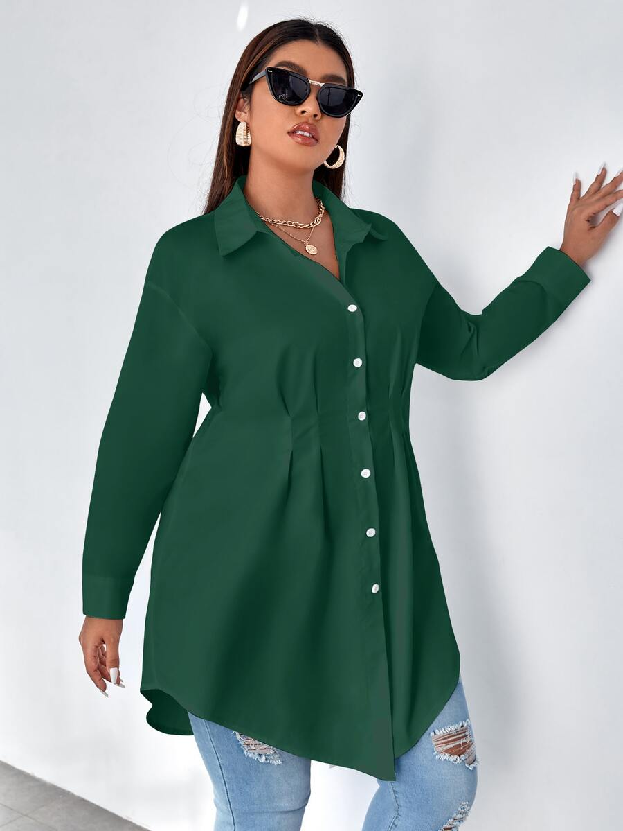 Calvaya Camisa con fruncido de hombros caídos - Verde Oscuro - Ver 1