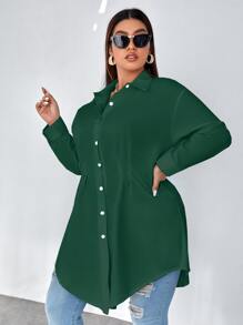 Calvaya Camisa con fruncido de hombros caídos - Verde Oscuro - Ver 3