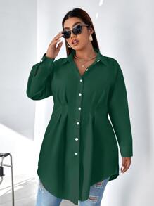 Calvaya Camisa con fruncido de hombros caídos - Verde Oscuro - Ver 4