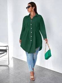 Calvaya Camisa con fruncido de hombros caídos - Verde Oscuro - Ver 5