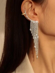 Mydear Rhinestone Tassel Design Earrings - Yellow Gold - View 1
