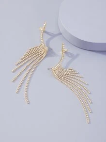 Mydear Rhinestone Tassel Design Earrings - Yellow Gold - View 2