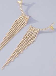 Mydear Rhinestone Tassel Design Earrings - Yellow Gold - View 4