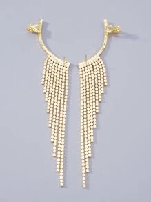 Mydear Rhinestone Tassel Design Earrings - Yellow Gold - View 5