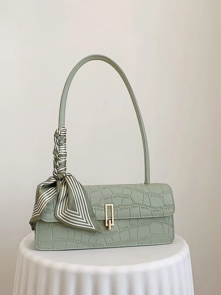 新作 無地 PU スカーフバッグ、蓋と内部ジッパー付き、ファッショナブルで多用途なフレンチアンダーアームバッグ、レディースバゲットバッグ、レディースの日常のお出かけ、ショッピング、集まりに適しています。ガールフレンドへのプレゼント、クリスマス、バレンタインデーのギフトにも。