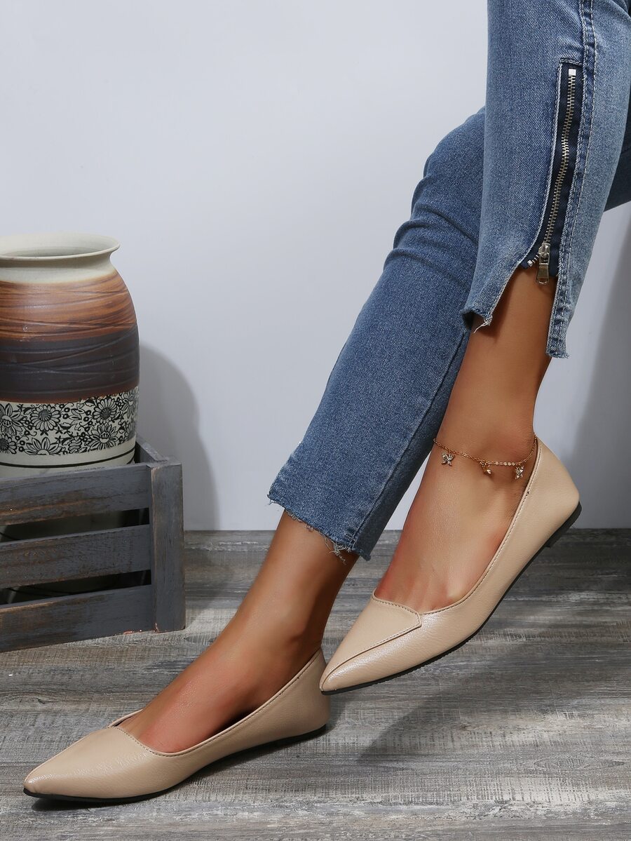 Point Toe Ballet Flats - Apricot - View 1