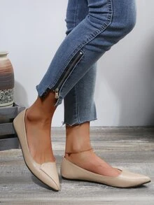 Point Toe Ballet Flats - Apricot - View 2
