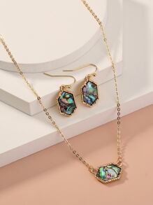 Nooxian 蛋白石裝飾耳墜和項鏈 - 金黃色 - 查看 2