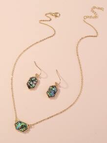 Nooxian 蛋白石裝飾耳墜和項鏈 - 金黃色 - 查看 3