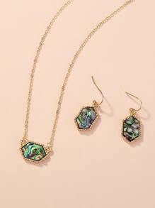 Nooxian 蛋白石裝飾耳墜和項鏈 - 金黃色 - 查看 4