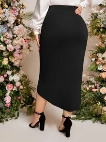 Modelyn Plus High Waist Ruched Asymmetrical Hem Skirt