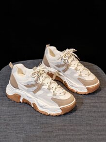 Khối màu Mặt trước thắt dây Giày thể thao Chunky , Nâu Thể thao Hai tông màu Của phụ nữ Giày thể thao - màu nâu - Xem 1