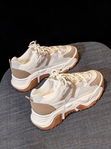 Khối màu Mặt trước thắt dây Giày thể thao Chunky , Nâu Thể thao Hai tông màu Của phụ nữ Giày thể thao - màu nâu - Xem 2