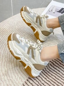 Khối màu Mặt trước thắt dây Giày thể thao Chunky , Nâu Thể thao Hai tông màu Của phụ nữ Giày thể thao - màu nâu - Xem 3